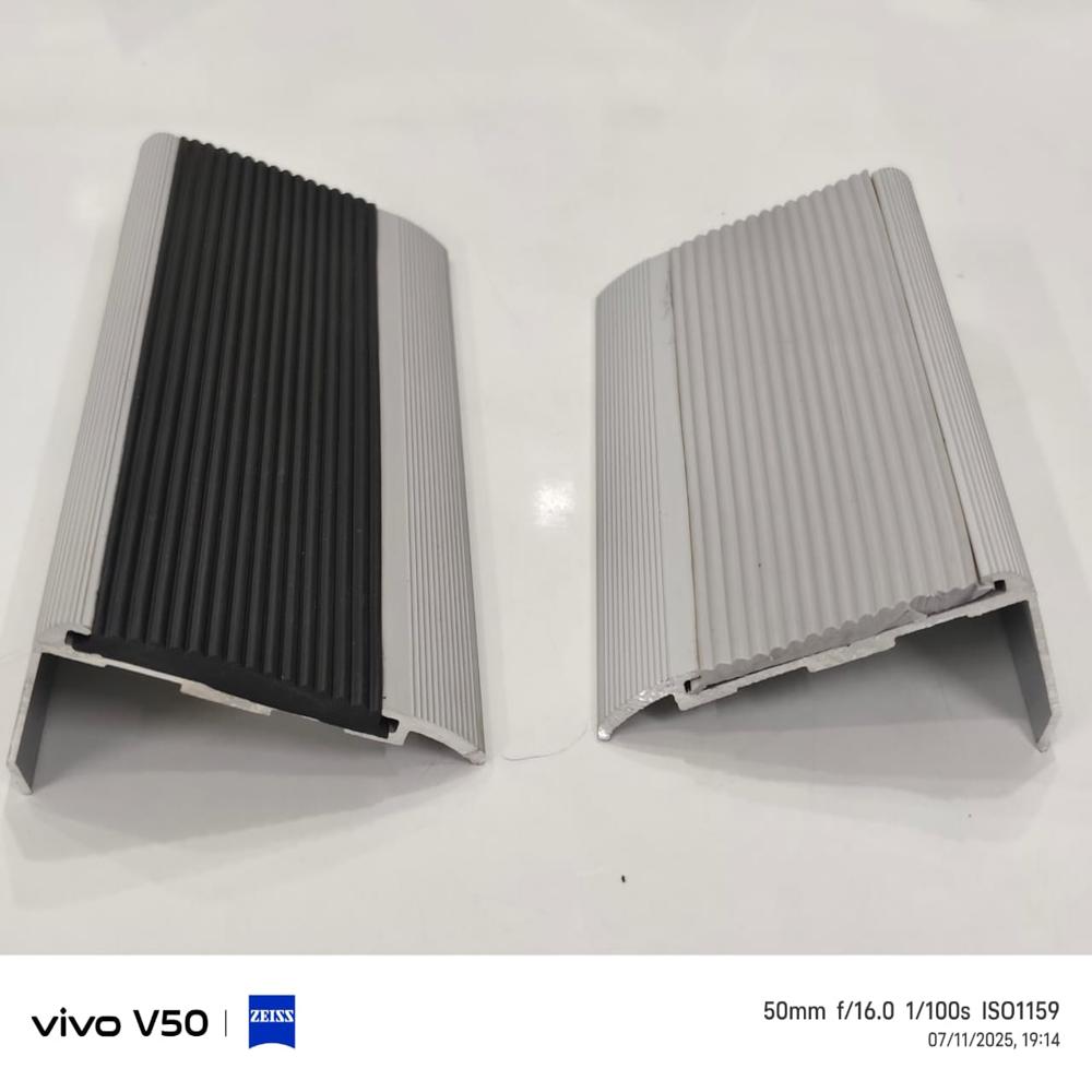 Aluminium Stair Nose Meter - With Rubber Capping - Color: Silver