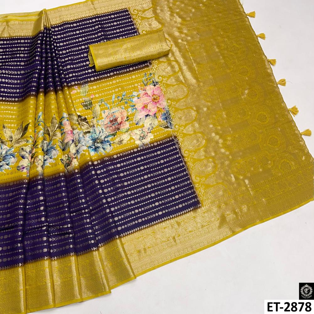 Deep Purple Floral Stripes Saree