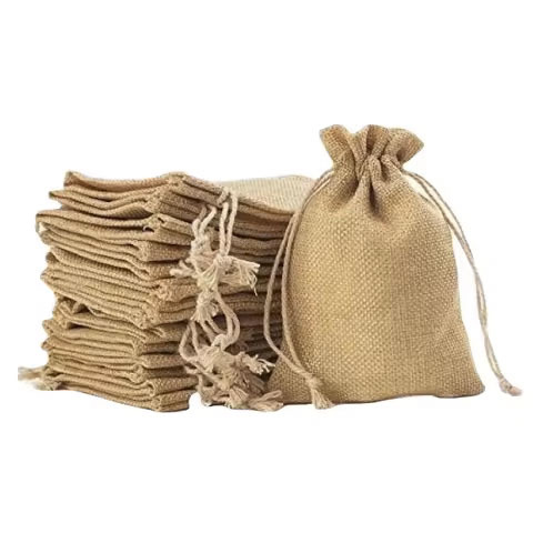 Jute Linen Drawstring Promotional Bag With Stylish Design For Storage And Travel - Color: Brown