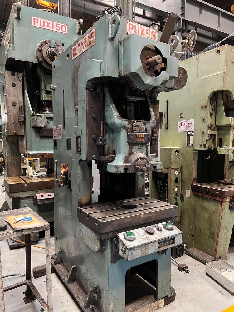 # 1714 Wasino C Frame Single Crank Press - 55 Tons Capacity, 120mm Stroke, 250mm Die Height, 70mm Adjustment, 60 Spm, 480x350mm Slide, 800x450mm Bolster