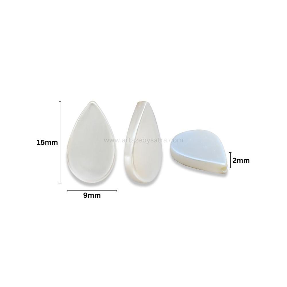 White Mother of Pearl Drop Beads | Size : 15mm | Qty : 1 line- approx 21 beads