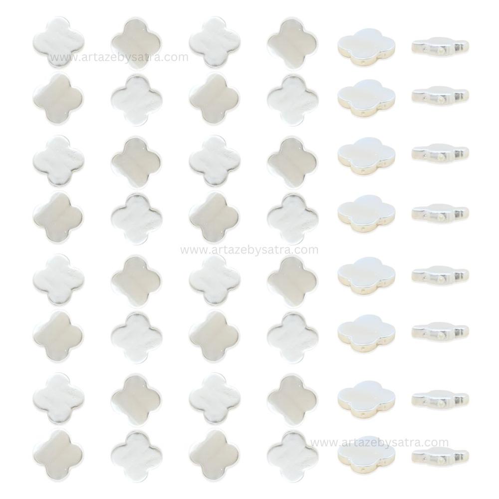 White Mother of Pearl Clover Beads | Size : 15mm | Qty : 1 line- approx 27 beads