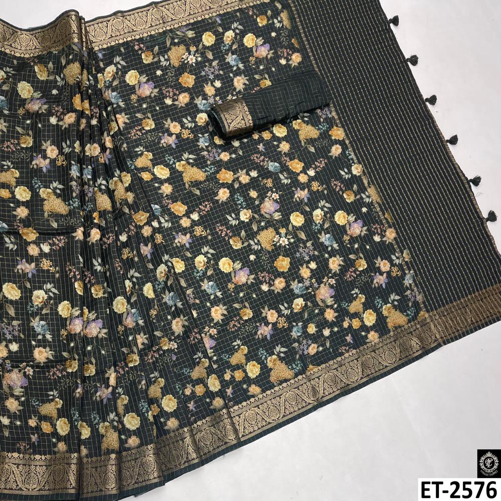 DOLA CHEX DARK GREEN SAREE