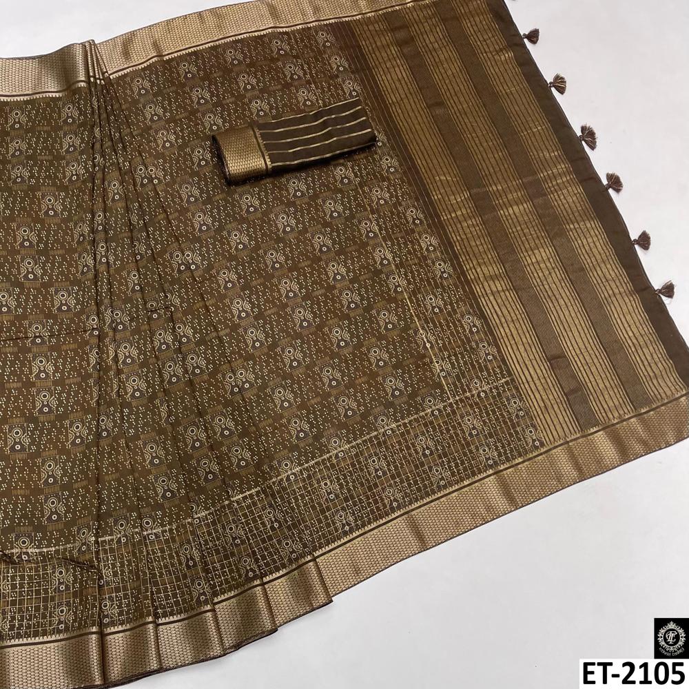 BROWN BLOCK PRINTED SAREE