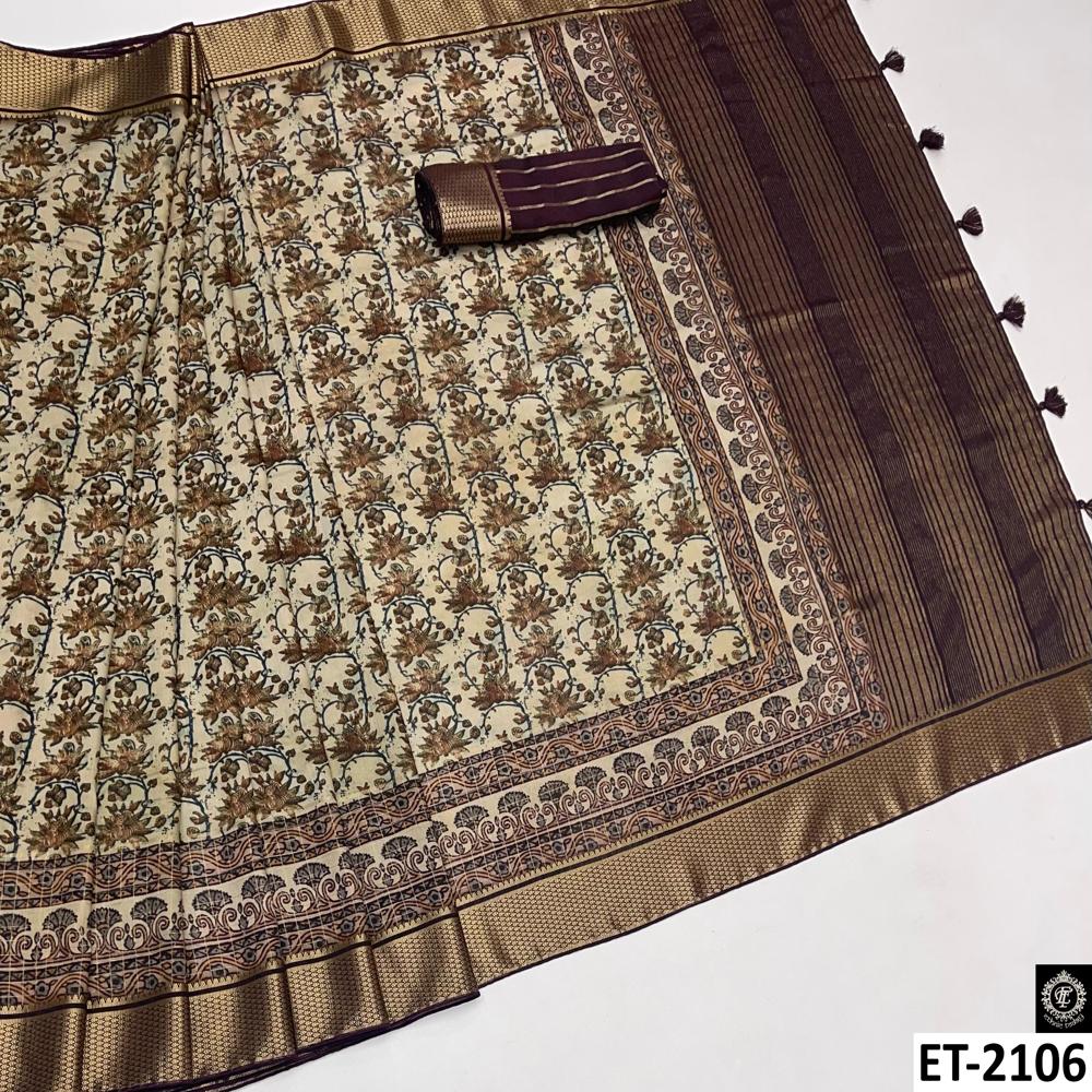 BEIGE FLORAL CHIT PALLU SAREE
