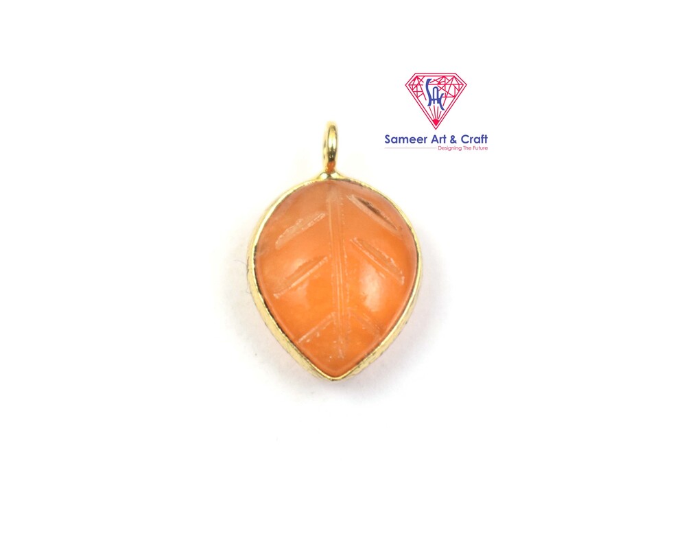 Natural Multi Gemstone Leaf Design Carving Gold Plated Pendant