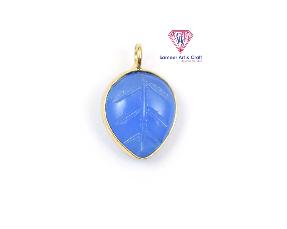 Natural Multi Gemstone Leaf Design Carving Gold Plated Pendant