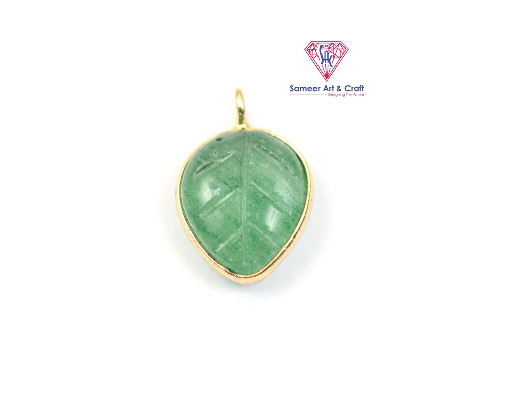 Natural Multi Gemstone Leaf Design Carving Gold Plated Pendant