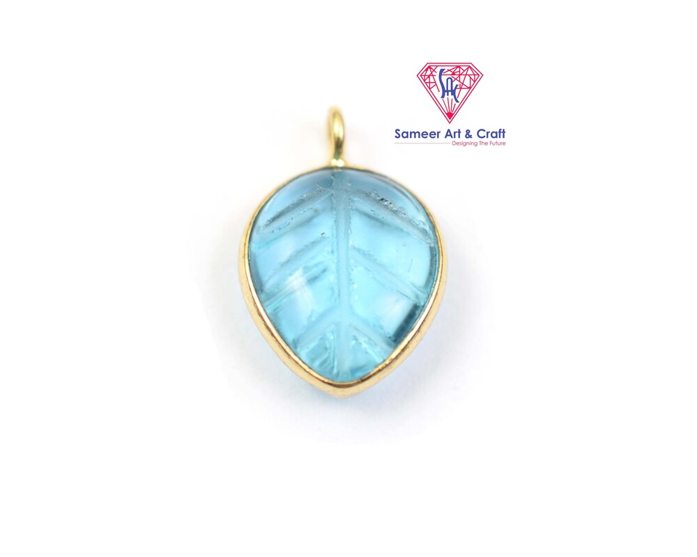 Natural Multi Gemstone Leaf Design Carving Gold Plated Pendant