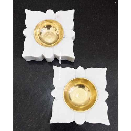 White Marble Lotus Shaped Diya