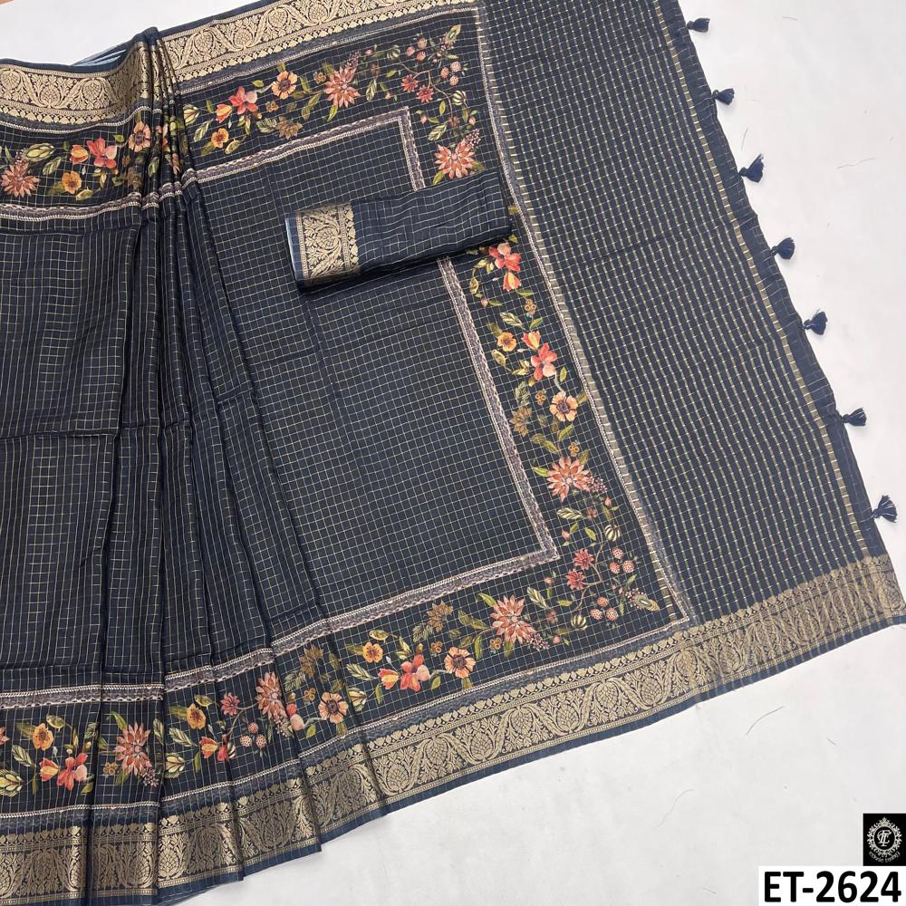 NAVY BLUE FLORAL PRINT SAREE
