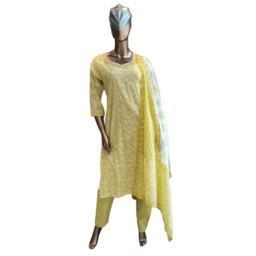 245 Kpdsh 3 Pcs Ladies Cotton Suit Set - Color: Yellow