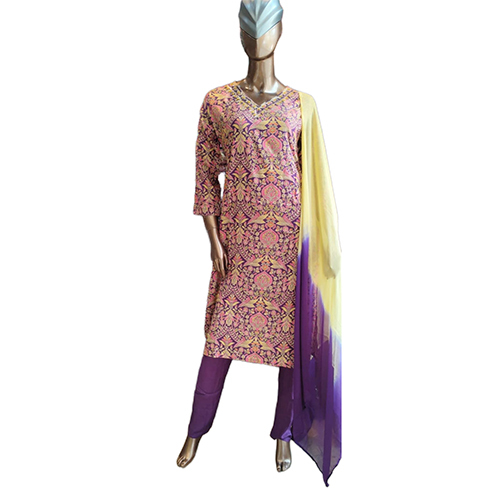 247 Kpdsh 3 Pcs Ladies Rayon Print Suit Set - Color: Purple