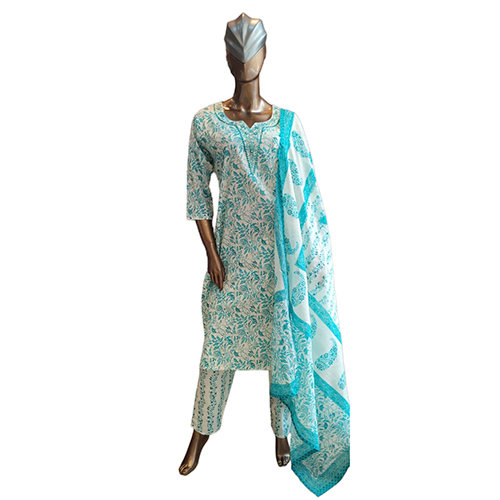 236 Kpdsh 3 Pcs Ladies Cotton Suit Set - Color: Blue