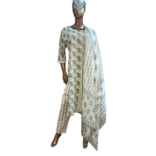 209 Kpdsh 3 Pcs Ladies Cotton Suit Set - Color: Green