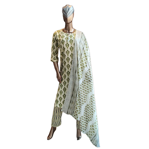 264 Kpdsh Ladies 3 Pcs Rayon Print Suit Set - Color: Green