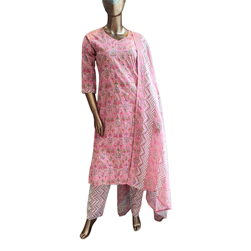 228 Kpdsh Ladies 3 Pcs Cotton Suit Set - Color: Pink