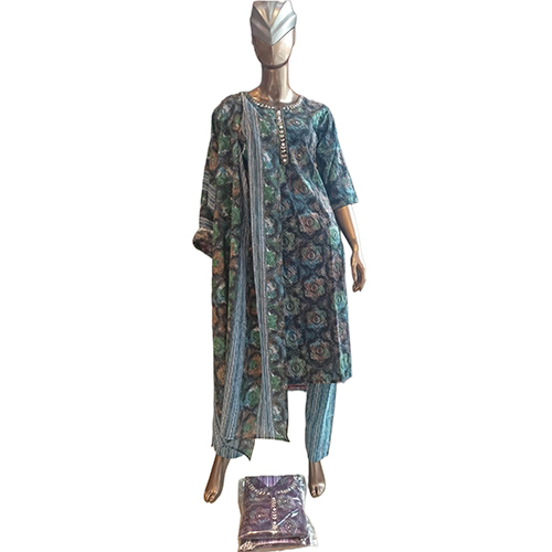 227 Kpdsh Ladies 3 Pcs Cotton Suit Set - Color: Blue