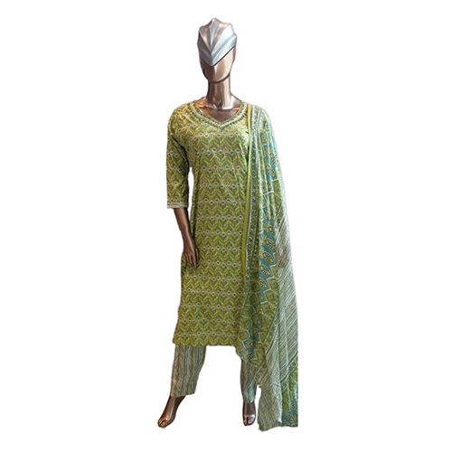 212 Kpdsh Ladies 3 Pcs Cotton Suit Set - Color: Green