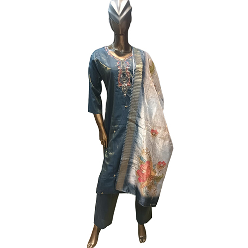 0122 Kpdsh Ladies 3 Pcs Roman Simar Kurti Set - Color: Blue