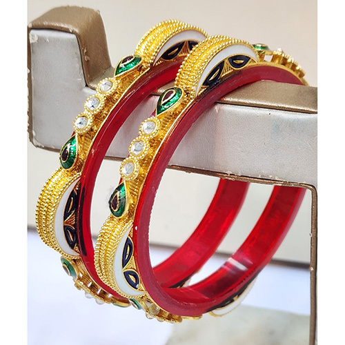Gold Plated Kundan Stone Bangles Set - Color: Golden