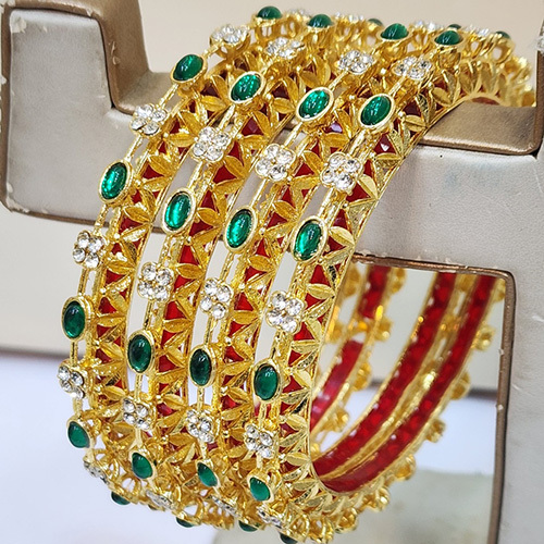 Stone Studded Slip On Imitation Bangles - Color: Golden
