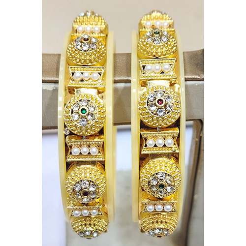 Ruby Pearl Imitation Bangles For Girls - Color: Golden
