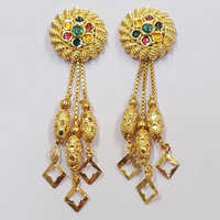 Gold Plated Latkan Tops Design Imitation Earrings - Color: Golden