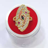 Brown And White Zircon Stone Adjustable Finger Imitation Ring - Color: Golden