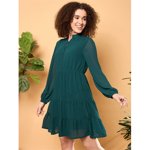 Teal Dobby Tiered Mini Dress