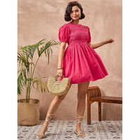 Magenta Poplin Smocked Mini Dress