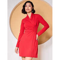 Red Shawl Collar Blazer Dress