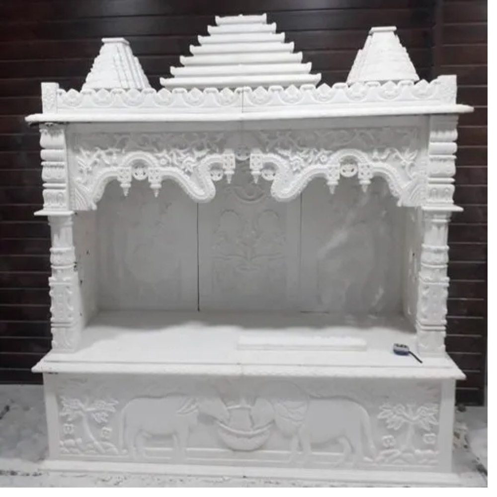 Carved Makrana Marble Indoor Mandir - Color: White