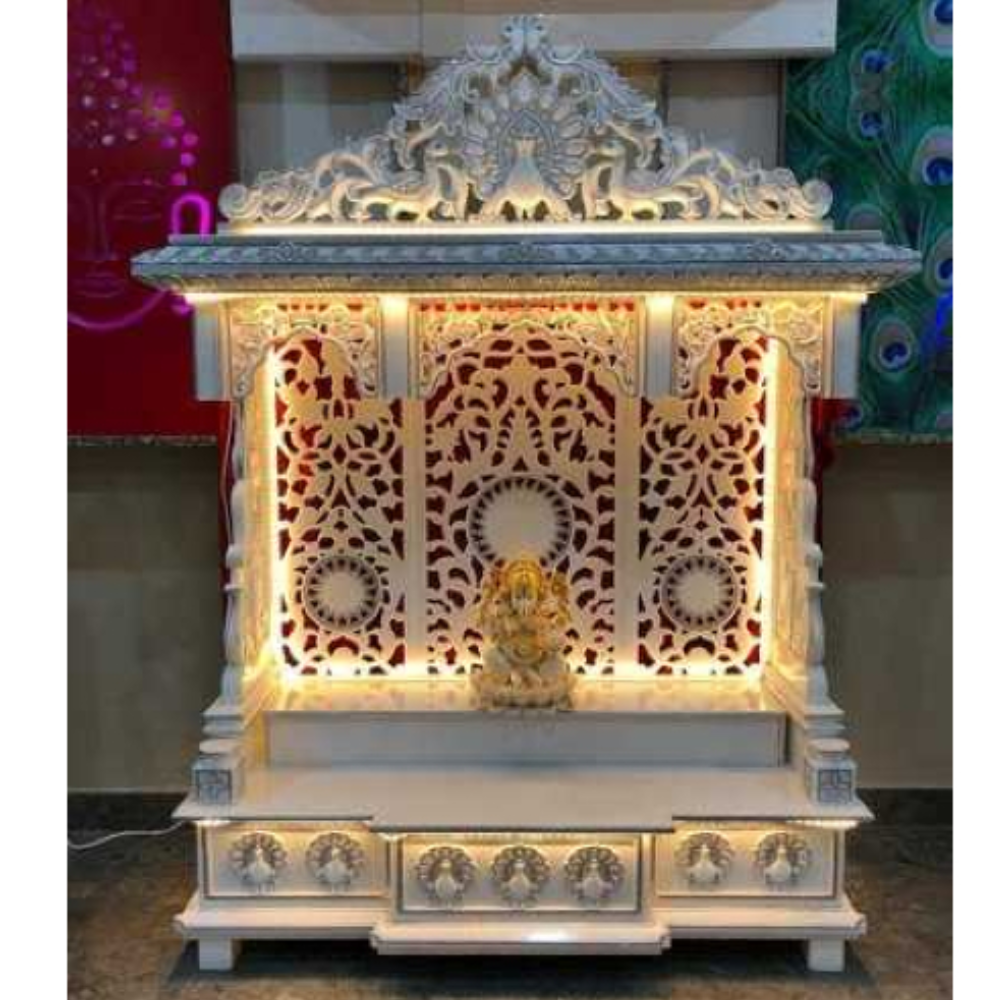 Hand Carved White Marble Pooja Temple