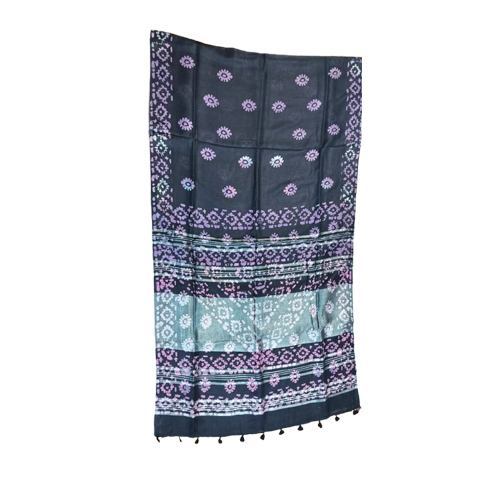 Ladies Linen Saree In Batique Print - Color: Multicolor