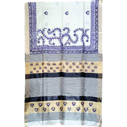 Ladies Hand Printed Silk Saree - Color: Multicolor