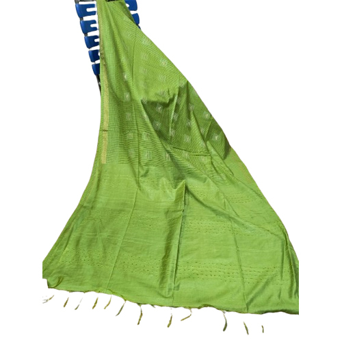 Ladies Light Green Color Plain Silk Staple Madhubani Hand Saree