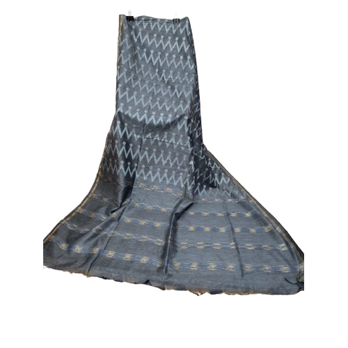 Ladies Grey Color Plain Silk Staple Madhubani Hand Saree