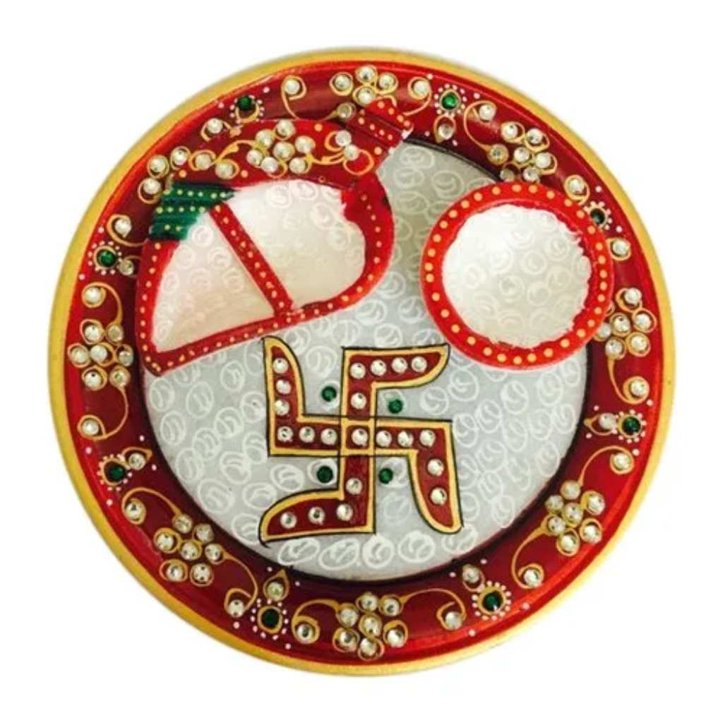 White Marble Designer Pooja Thali