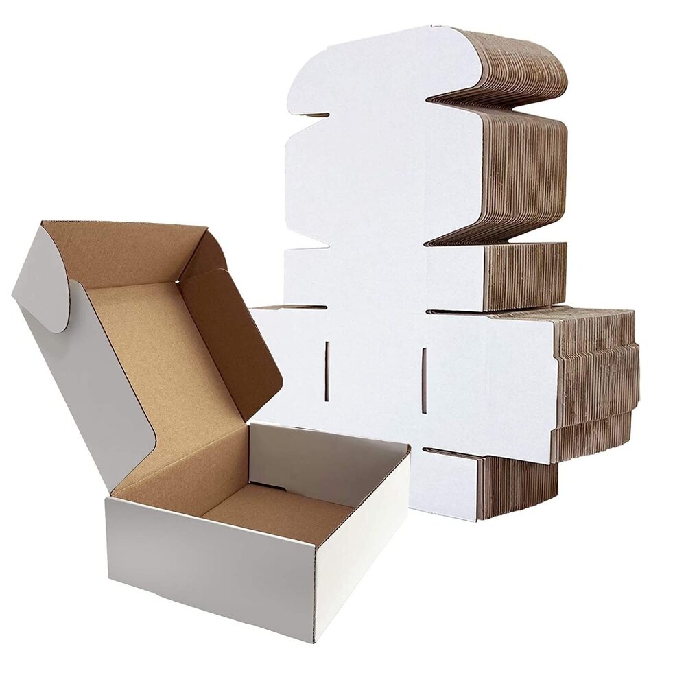 White Corrugated Box - E-flute Kraft, Variable Size, Plain White With Inside Print , Ideal For Subscription Boxes, Fashion Brands, And Pr Kits