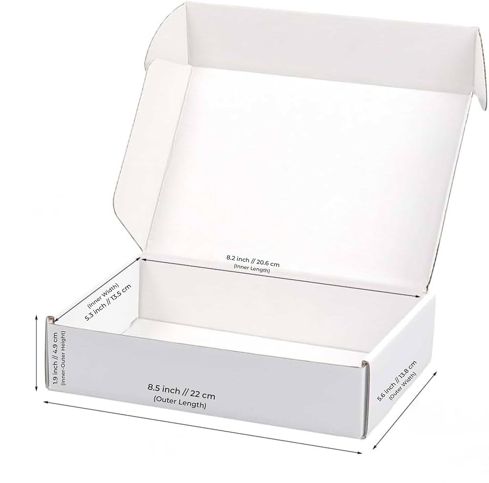White Corrugated Box - E-flute Kraft, Variable Size, Plain White With Inside Print , Ideal For Subscription Boxes, Fashion Brands, And Pr Kits