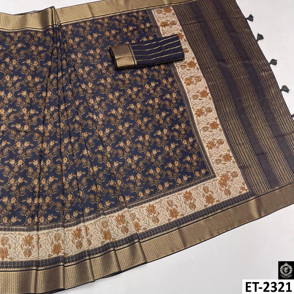 VINTAGE FLORAL NAVY BLUE SAREE