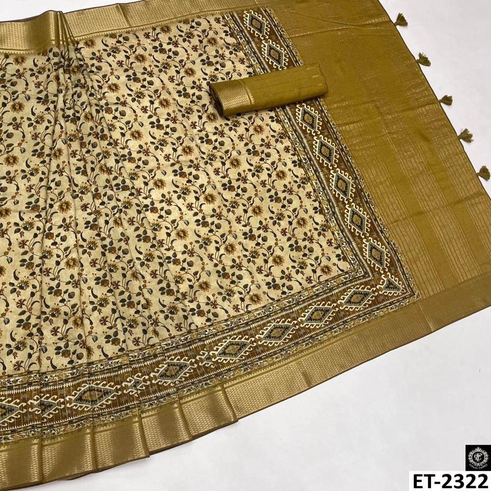 Yellow Haldi Wedding Saree - Design: Dense Digital Floral Vines