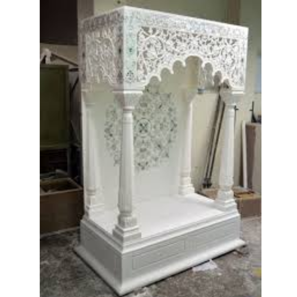 Pure White marble Carved mandir