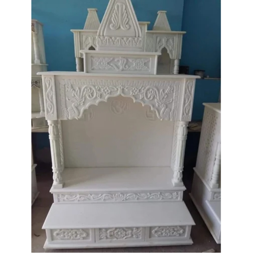 Pure White marble Carved mandir