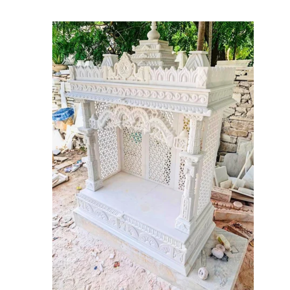 Pure White marble Carved mandir