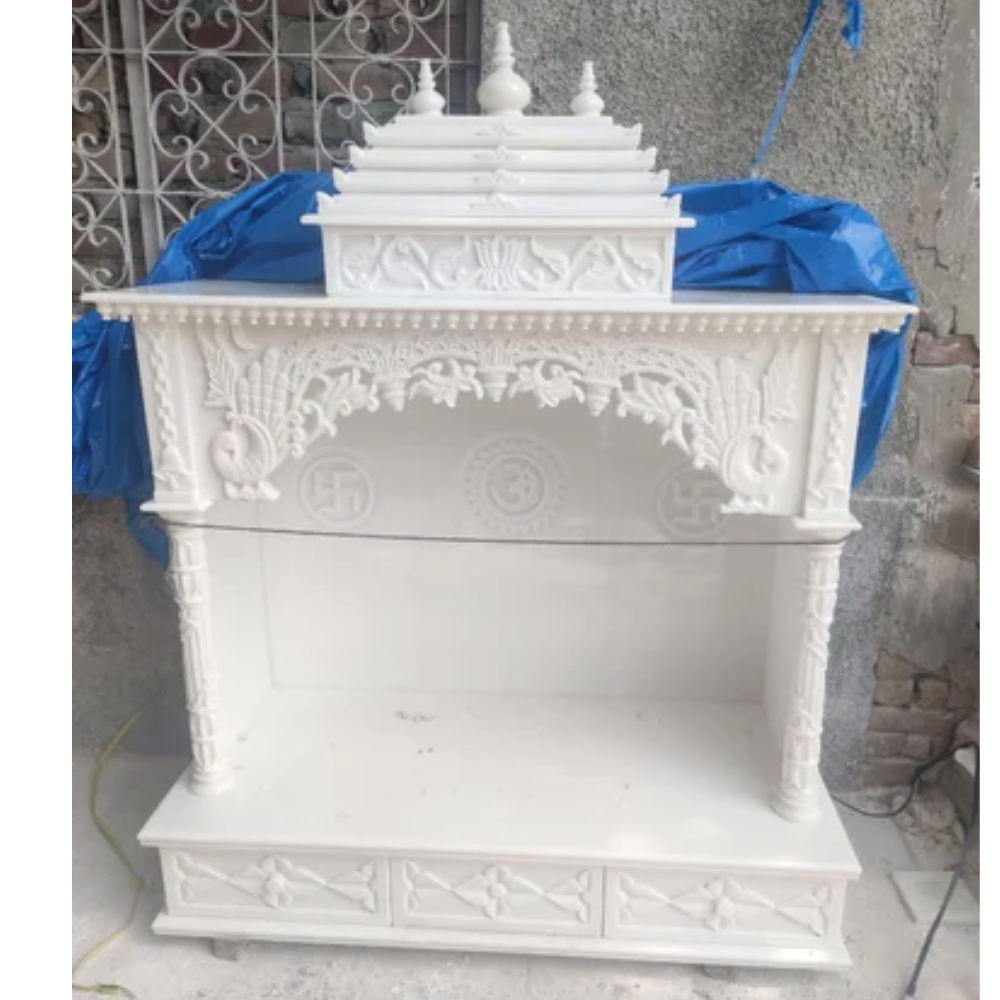 Pure White marble Carved mandir