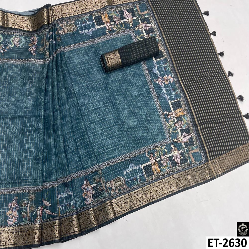 Blue Chex Saree