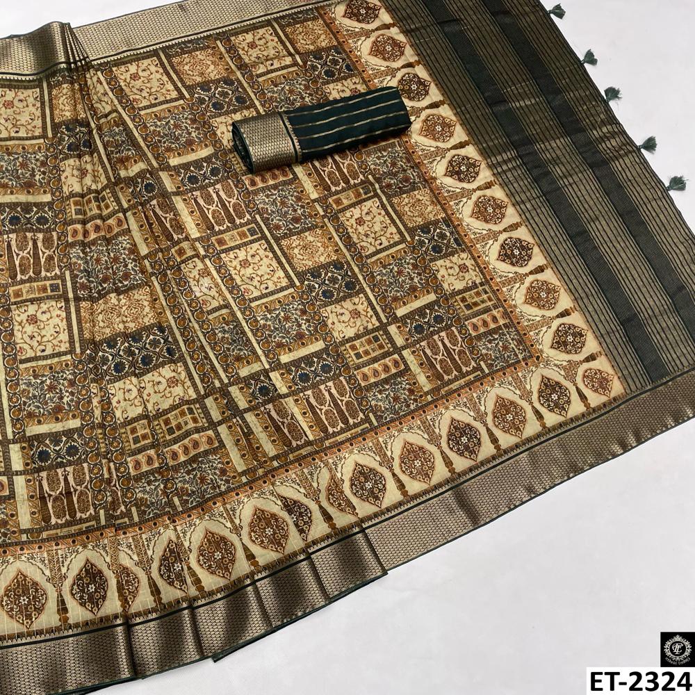 AJRAKH PRINT CREAM SAREE