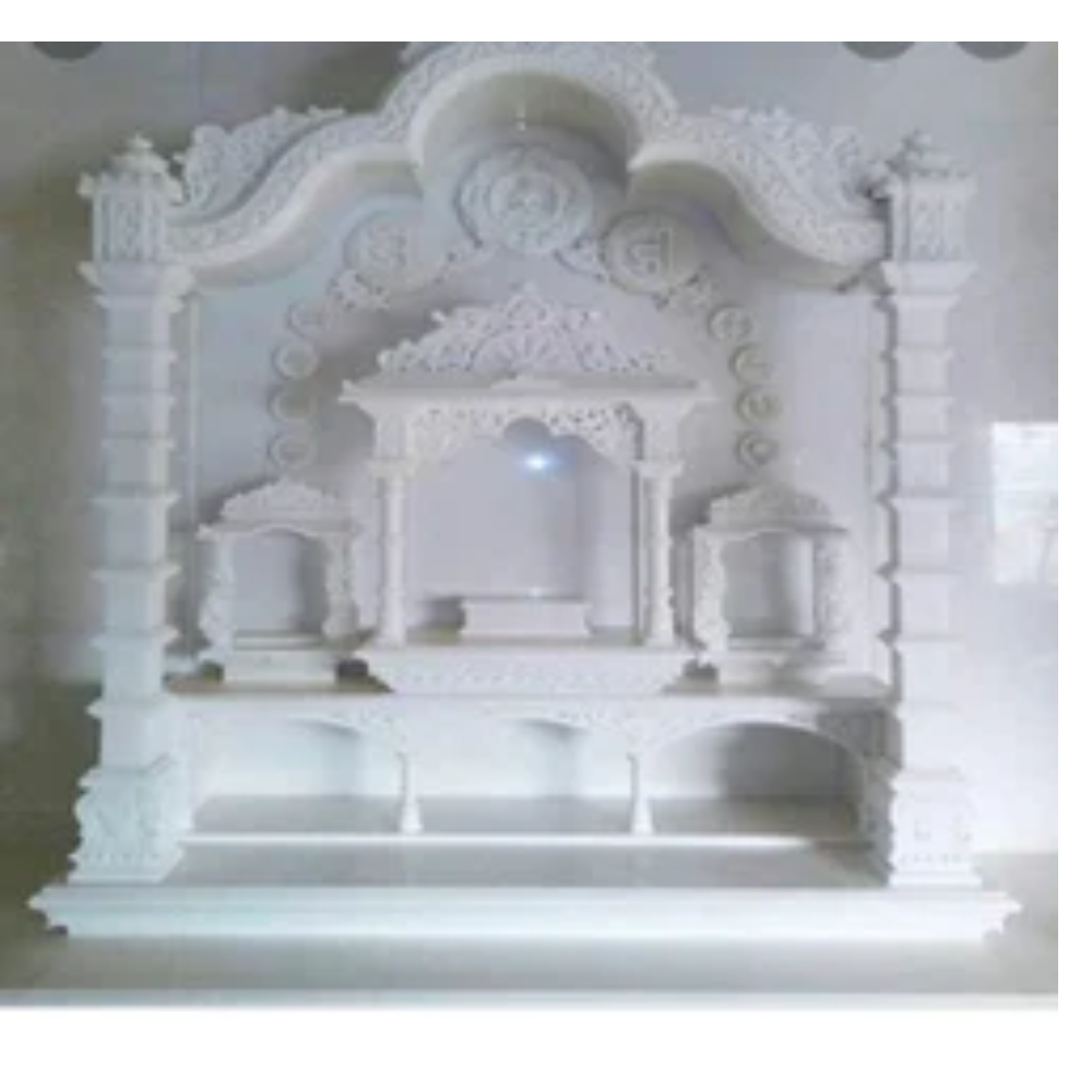 Makrana Carved Marble Pooja Temple - Color: White